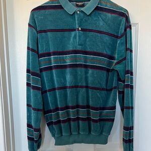 Vintage Chesterfield, Teal Striped Long Sleeve Polo Shirt